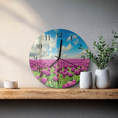 Rundt glas vægur Tulipaner