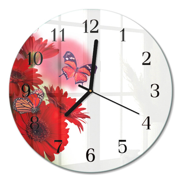 Rundt glas vægur Gerbera