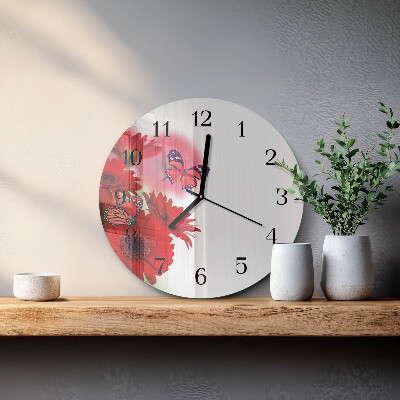 Rundt glas vægur Gerbera