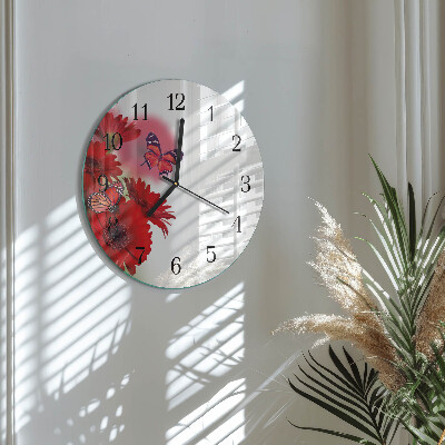 Rundt glas vægur Gerbera