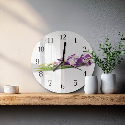 Rundt glas vægur Blomster