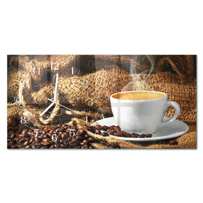 Rektangulært glas vægur Kaffebønner
