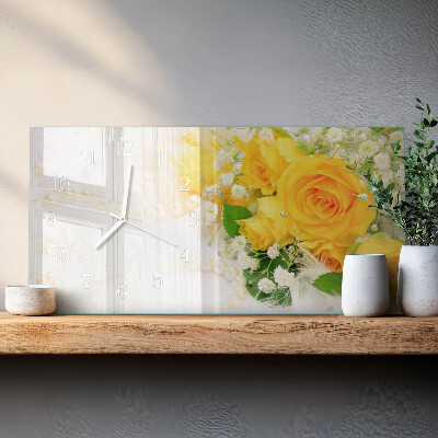Rektangulært glas vægur Blomst