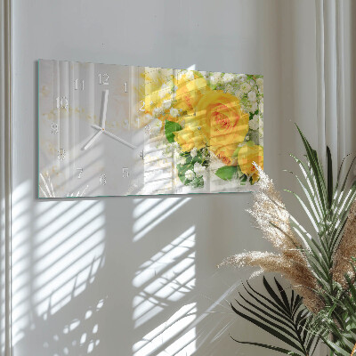 Rektangulært glas vægur Blomst