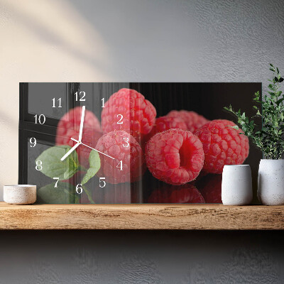 Rektangulært glas vægur Hindbær fra busken