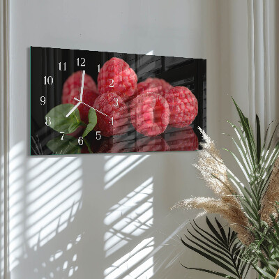 Rektangulært glas vægur Hindbær fra busken