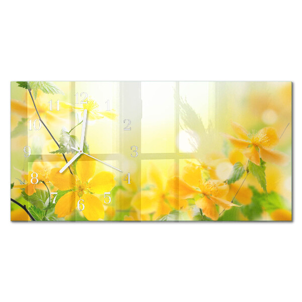 Rektangulært glas vægur Afskårne blomster
