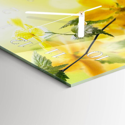 Rektangulært glas vægur Afskårne blomster