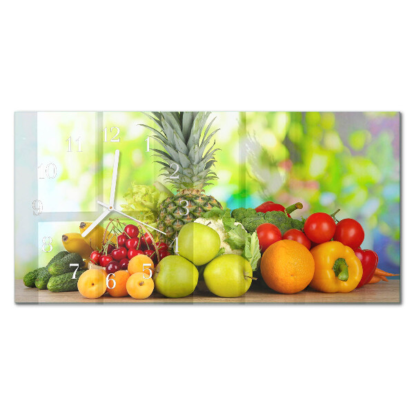 Rektangulært glas vægur Grøntsager og frugter