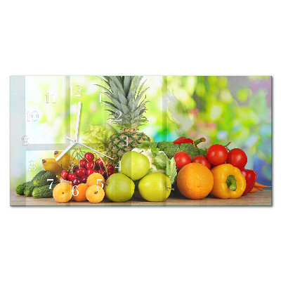 Rektangulært glas vægur Grøntsager og frugter