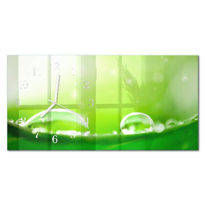Rektangulært glas vægur Dråber på et blad
