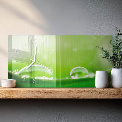 Rektangulært glas vægur Dråber på et blad