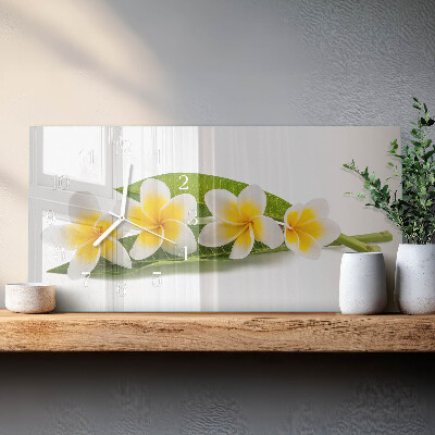 Rektangulært glas vægur Blomstrende planter