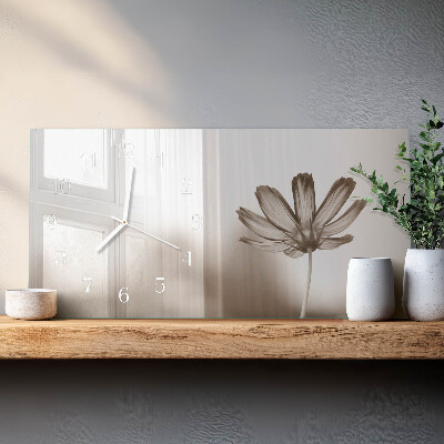 Rektangulært glas vægur En blomst har blomstret