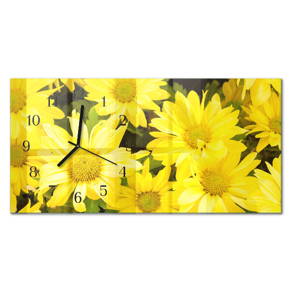 Rektangulært glas vægur Gule blomster