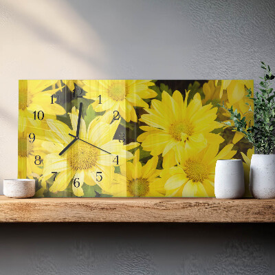 Rektangulært glas vægur Gule blomster