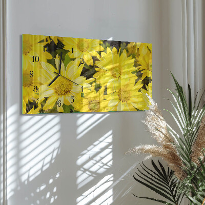 Rektangulært glas vægur Gule blomster