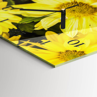 Rektangulært glas vægur Gule blomster