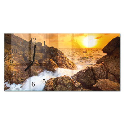 Rektangulært glas vægur Solnedgang