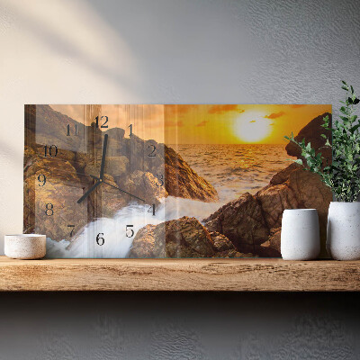 Rektangulært glas vægur Solnedgang
