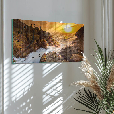 Rektangulært glas vægur Solnedgang