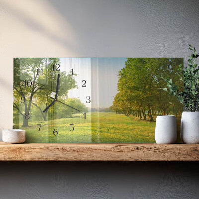 Rektangulært glas vægur Grøn natur