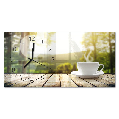 Rektangulært glas vægur En kop kaffe
