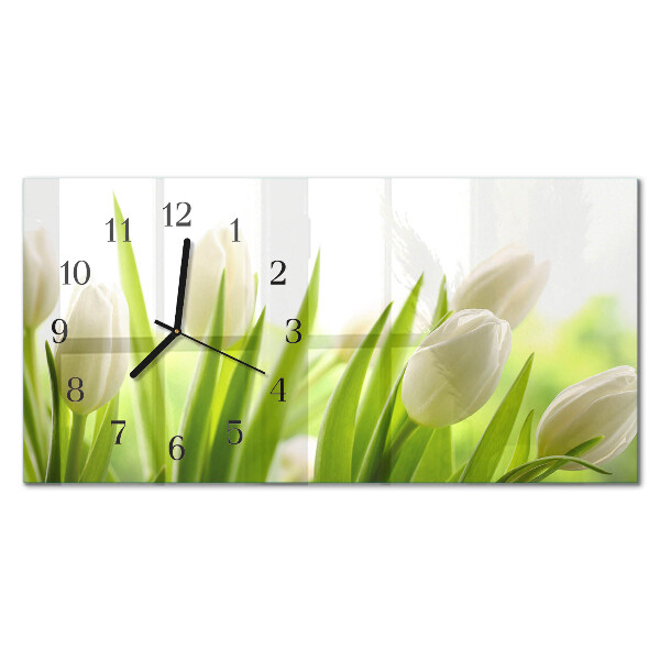 Vandret glas vægur Hvide tulipaner
