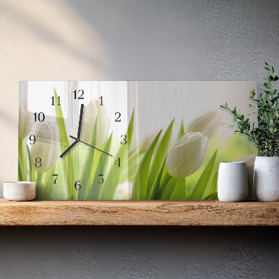 Vandret glas vægur Hvide tulipaner
