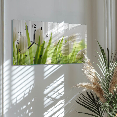Vandret glas vægur Hvide tulipaner