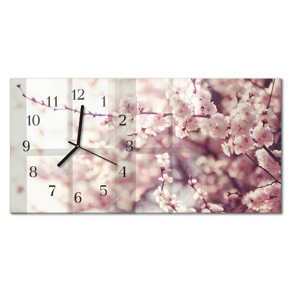 Rektangulært glas vægur Kirsebærblomster