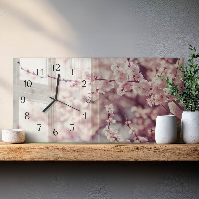 Rektangulært glas vægur Kirsebærblomster