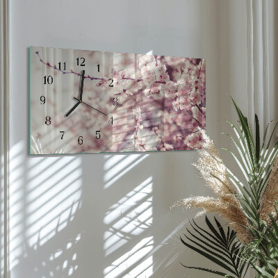 Rektangulært glas vægur Kirsebærblomster