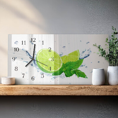 Rektangulært glas vægur Citron med mynte