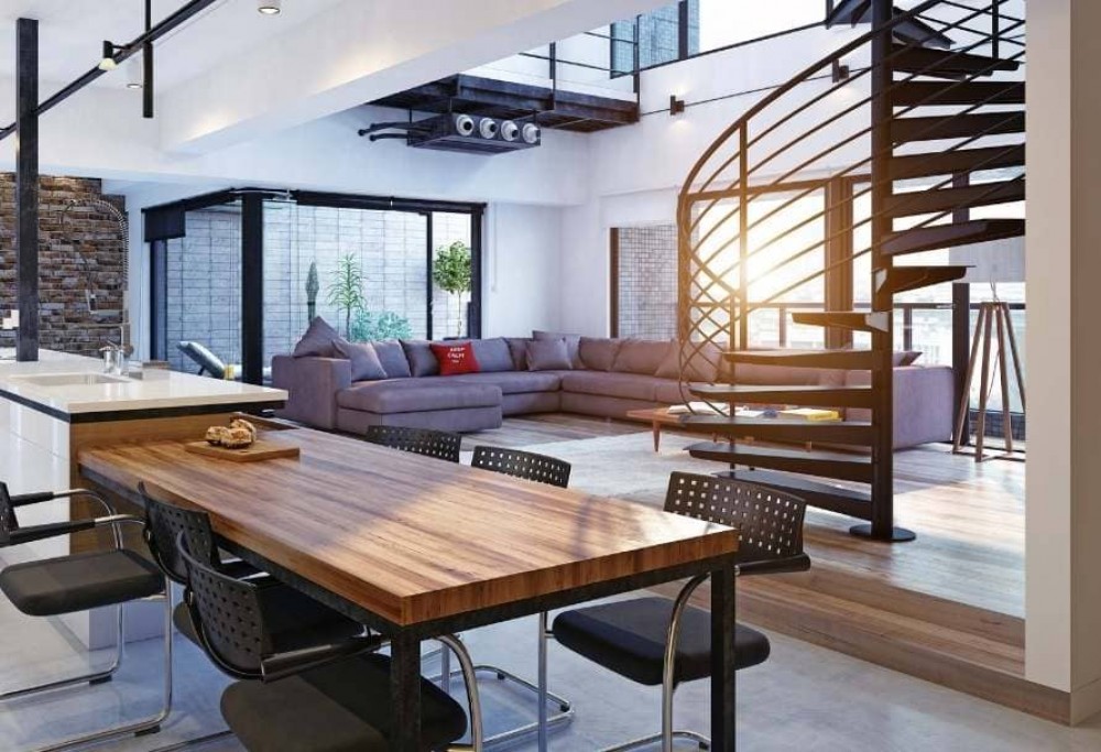 hvordan man arrangerer en stue i loftstil